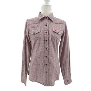 Cinch Womens Small Top Snap Button Down Western Legends of Ranching Logo Maroon